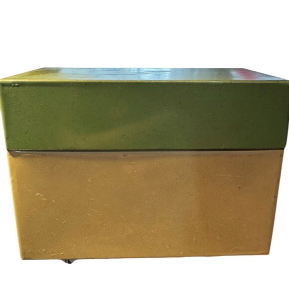 Vintage Metal Recipe File Card Box With Index Cards Ohio Art Co Green and Cream - Picture 8 of 8